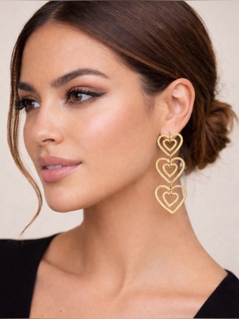 SUGARFIX by BaubleBar Stacked Gold Heart Drop Earrings new